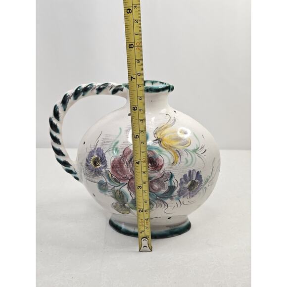 Vintage Ulmer Keramik Floral Pitcher Mid Century Pottery Germany #206 - Picture 8 of 12